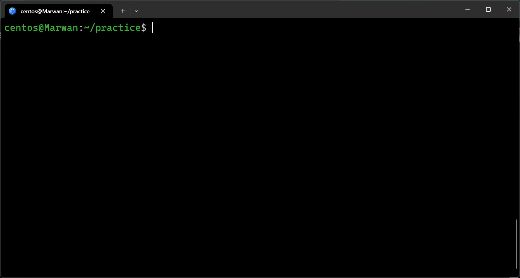 Terminal prompt showing current directory as ~/practice after creating it